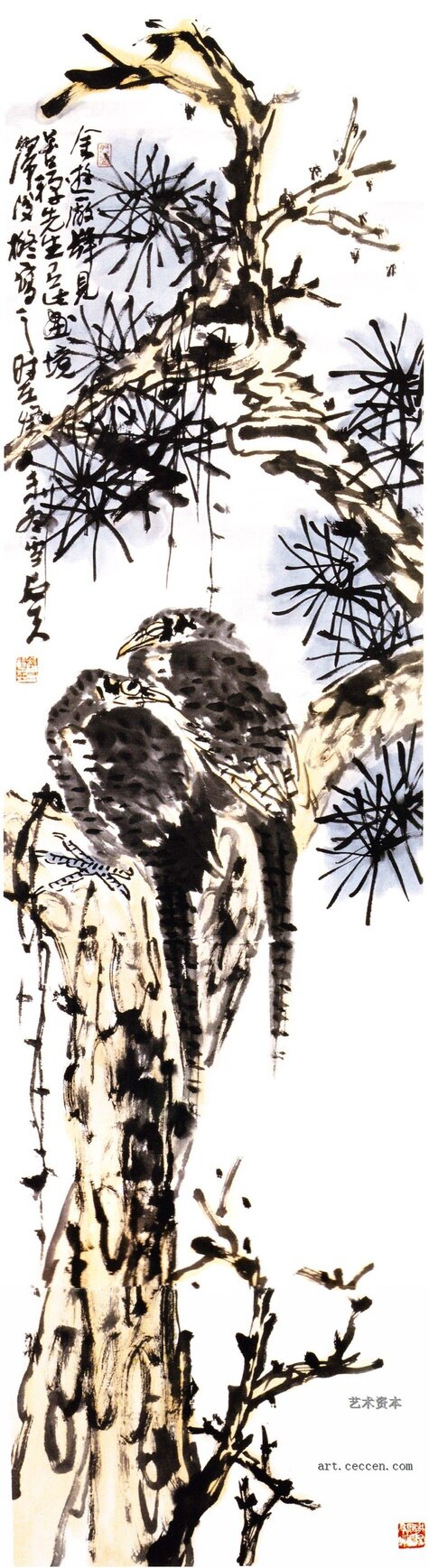 双栖图 153x42cm 纸本墨笔 2003年 郭石夫